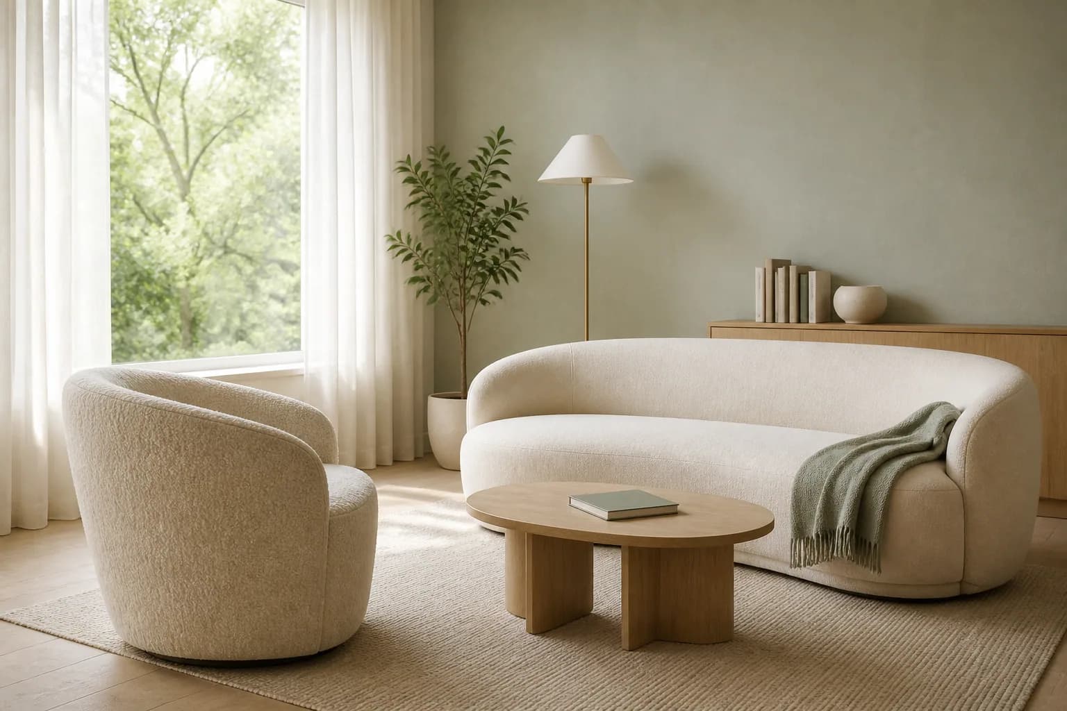 Living luminos și calm, amenajat pentru relaxare